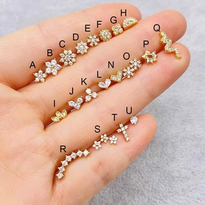 Stainless Steel Internal Thread Labret Stud Zirconia Flower Cross Snake Heart Ear Bone Stud Body Piercing Jewelry Gold Silver