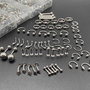 Σετ Κοσμημάτων Piercing από Ανοξείδωτο Ατσάλι για Άνδρες και Γυναίκες Σκουλαρίκια Μύτης Χείλους Φρυδιού Γλώσσας Κοσμήματα
