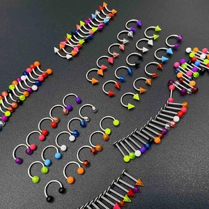 Colorful acrylic and surgical steel body piercing jewelry set for nose, tongue, and belly