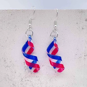 Pendientes espirales de acrílico con rayas de bandera roja, blanca y azul para fiesta