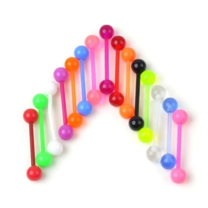 Lot de 14 bijoux de piercing en acrylique coloré avec couleurs acidulées sur barres droites