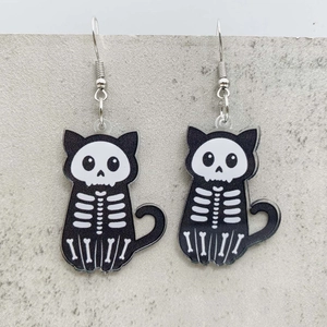 Halloween cartoon skeleton cat acrylic drop earrings for festive party jewelry