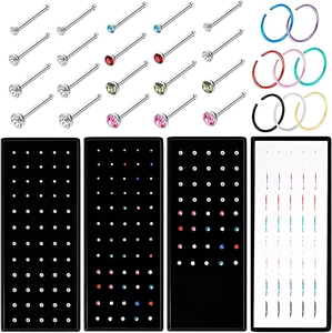 Coffret de Clous de Nez en Acier Inoxydable Plusieurs Pièces Anneaux de Nez en Strass Colorés Forme en L Droit Crochet Bijoux de Piercing Corporel Pour Unisexe
