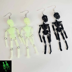 Halloween Luminous Skeleton Drop Earrings Articulated Pumpkin Ghost Skull Dangle Earrings For Women Gothic Party Jewelry
