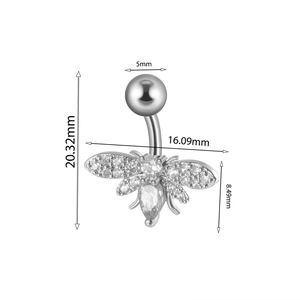 Piercing nombril en acier inoxydable avec pendentif abeille et zircons AAA brillants