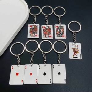 Detailed set of 8 acrylic playing card keychains with J, Q, K, A and Joker designs