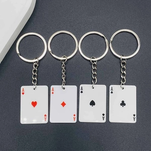 Set of four acrylic playing card Ace keychains with spade heart diamond and club charms