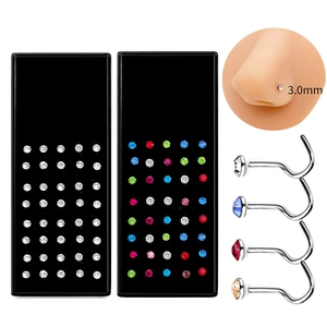 Minimaliste Clou de Nez en Acier Inoxydable Incrusté de Strass Tige Courbée Tige Droite Bijoux de Piercing pour Femme