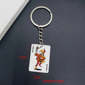 Acrylic playing card Joker keychain pendant for bags with a polished metal ring