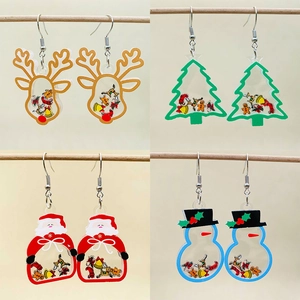 Acrylic Christmas Shaker Drop Earrings Reindeer Snowman Santa Claus Christmas Tree Holiday Dangle Earrings For Women Holiday Jewelry Gift