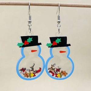 Christmas snowman shaker earrings with acrylic holiday charms and silver hooks