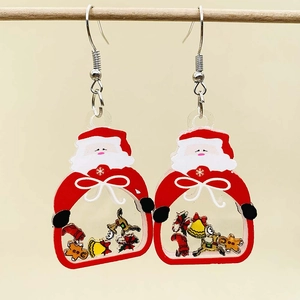 Christmas Santa acrylic dangle earrings with festive glitters and metal fishhooks