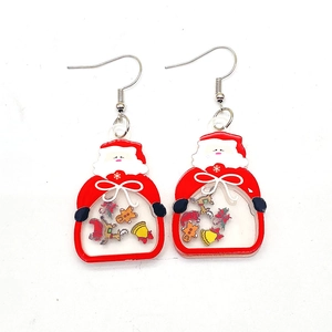Festive Santa Claus acrylic drop earrings with colorful Christmas charms inside