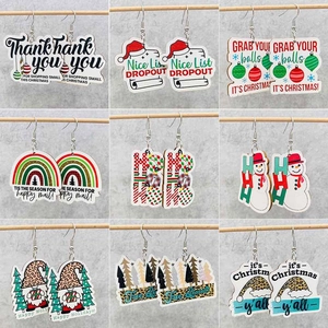 Orecchini Pendenti di Natale in Legno Stampa Leopardata Cappello di Babbo Natale Pupazzo di Neve Lettere Ho Ho Ho Orecchini Festivi Gioielli Donna