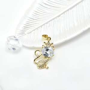 Exquisite 18k gold plated cat pendant with crown and micro-set sparkling zircon stones