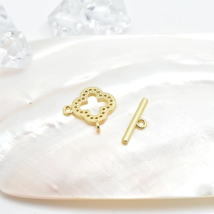 Golden clover toggle clasp with pearl shell background for jewelry making