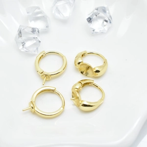 DIY Copper 18K Gold Plated Hoop Earring Settings For Artificial Pearl Water Drop Round Earring Findings Components Jewelry Making