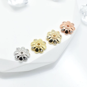Copper Flower Bead Cap Spacers With Rhinestones For DIY Jewelry Making Bracelet Necklace Minimalist Floral Jewelry Accessories