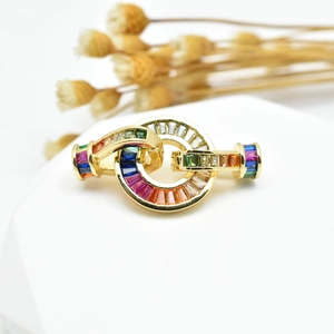 Rainbow cubic zirconia double ring connector clasp for DIY pearl necklace jewelry making
