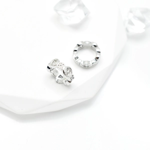 S925 silver finish hollow square spacers with zircon inlay for DIY jewelry making