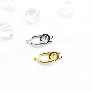 Polished gold and silver oval spring clasp connectors for pearl jewelry making