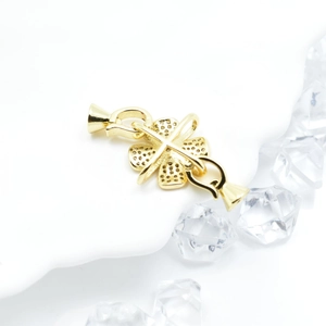 Gold-plated four-leaf clover connector clasp with zircon for DIY jewelry making