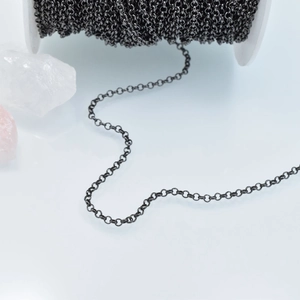 DIY black metal cross chain roll on white spool for jewelry making necklaces and bracelets