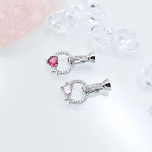 Gardenia style silver necklace connector with heart gems and zircon pavé ring
