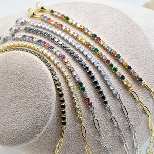 Rainbow cubic zirconia tennis bracelets in 18k gold and silver plating with lobster clasp