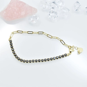 3mm 18k gold plated tennis bracelet featuring black zircons and paperclip chain