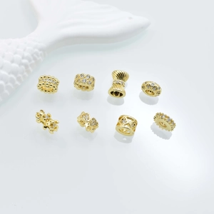 8 styles of 18K gold plated brass spacer beads with cubic zirconia for DIY jewelry making