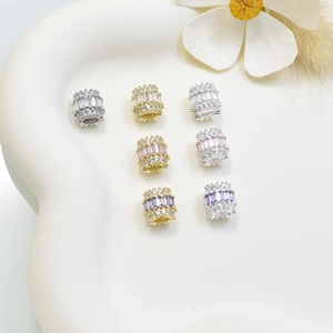 Cylinder zircon bead charms in gold and silver plating for DIY jewelry making