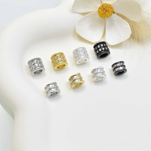 DIY Jewelry Copper Zirconia Spacer Beads Double Row Inlaid Cylindrical Barrel Transfer Beads For Bracelet Necklace Making