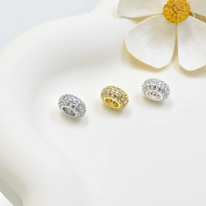 Three pavé cubic zirconia wheel beads in gold and silver finish for DIY jewelry