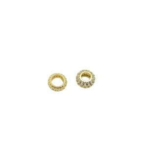 Gold wheel spacer bead with pave white zircon inlay for DIY jewelry making