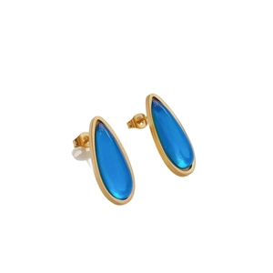 Luxurious gold teardrop pendant necklace with vibrant blue stone on a white background