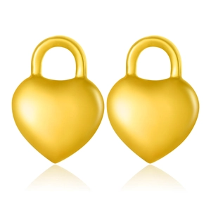 Pair of matte gold heart lock earrings with stylish minimalist 3D stainless steel design