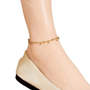 Zierliche Fußkette aus Titanstahl mit goldenen Perlen und Kugeln für elegante Damen