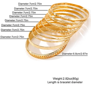 9-teiliges Set goldener Vintage-Armreifen im Ethno-Stil mit Struktur für Damen