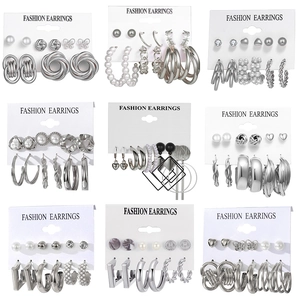 Vintage Legering Nep Kunstparel Strass Oorbellen Voor Vrouwen Geometrische Goud Zilver Kleur Mode Sieraden Accessoires