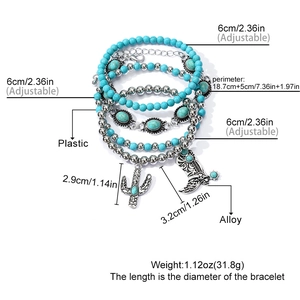 Ensemble de bracelets en perles turquoise avec breloques cactus et bottes de cowboy