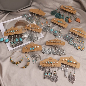 Böhmisches 6-Paar-Ohrring-Set mit Türkisperlen und ethnischen Quastenanhängern