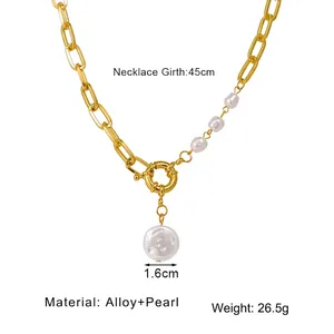 Détails du collier à maillons en alliage avec pendentif perle et fermoir à anneau