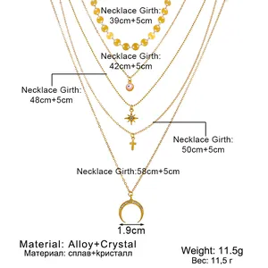 Guide des tailles collier doré 5 rangs avec pendentifs cristal et œil protecteur