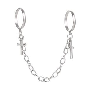 Punk-Stil Silberkette Doppelring mit Kreuzanhängern aus Edelstahl für Damen