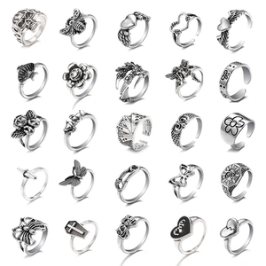 Vintage Punk Legering Verstelbare Open Ring Voor Mannen Vrouwen Gothisch Schedel Engel Dier Slang Vlinder Hart Sieraden Cadeau