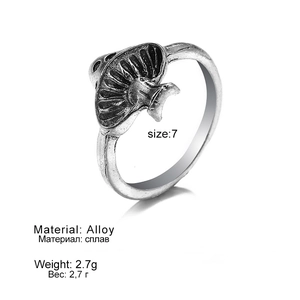 Macro detail of vintage alloy mushroom ring with textured gills and antique finish