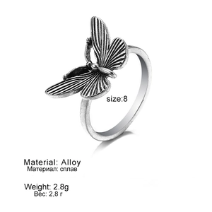 Detailed macro view of vintage butterfly ring in antique silver finish alloy