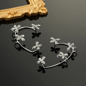 Elegant silver butterfly ear cuffs with sparkling rhinestones for non-pierced ears