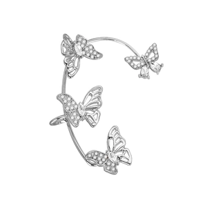 Silver butterfly ear cuff with sparkling zircon stones in a non-piercing wrap design